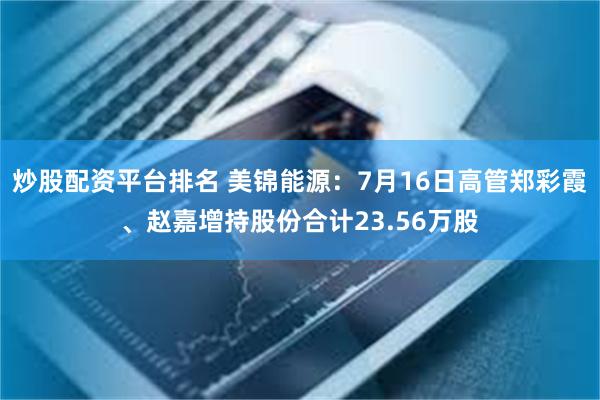 炒股配资平台排名 美锦能源：7月16日高管郑彩霞、赵嘉增持股份合计23.56万股